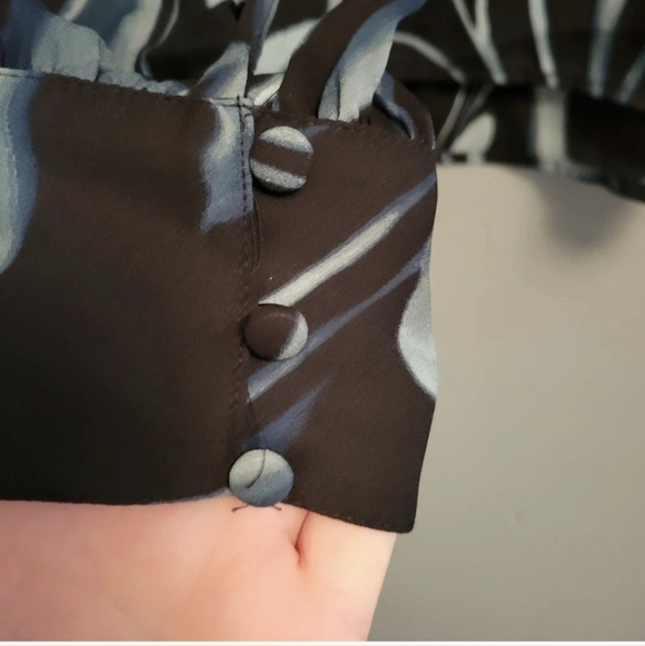 NWT Worthington Swirl Tie-Up Blouse Medium Blue Teal Black Bow Back - Picture 7 of 8